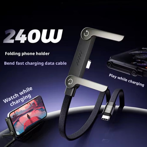 240W 2-in-1 USB-C Fast Charging Cable with Foldable Stand